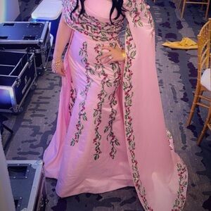 Elegant Pink Floral Embroidered Dress hena dress customized 3D flowers hand made